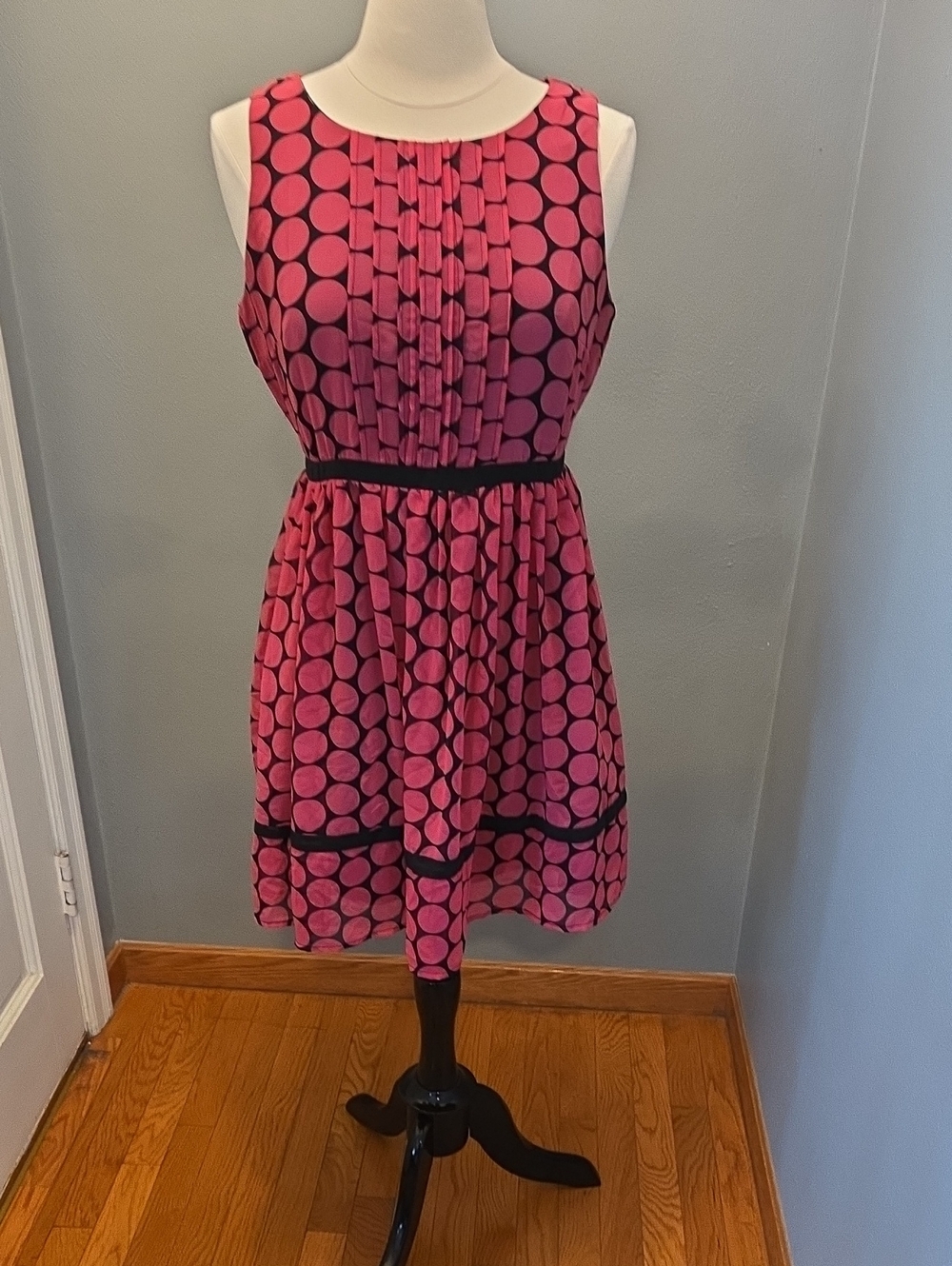 Worthington Pink Polka Dot Sleeveless Fit-and-Flare Dress
